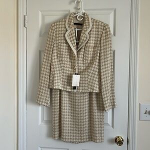 Vintage Perry Ellis Two Piece Suit Made In the USA Size 10 Cream Check NWT